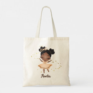 Little Girl Dancing Ballerina w/Bow, Gold Sparkles Tote Bag