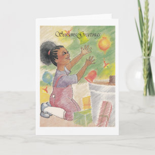 Little girl decorating her Christmas Tree Holiday Card