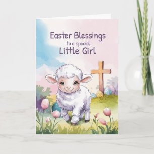 Little Girl Easter Blessings Christian Lamb Card