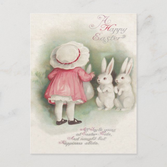 Little Girl Easter Bunny Rabbit Holiday Postcard (Front)