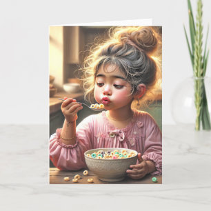 Little Girl Eating Breakfast Cereal Card