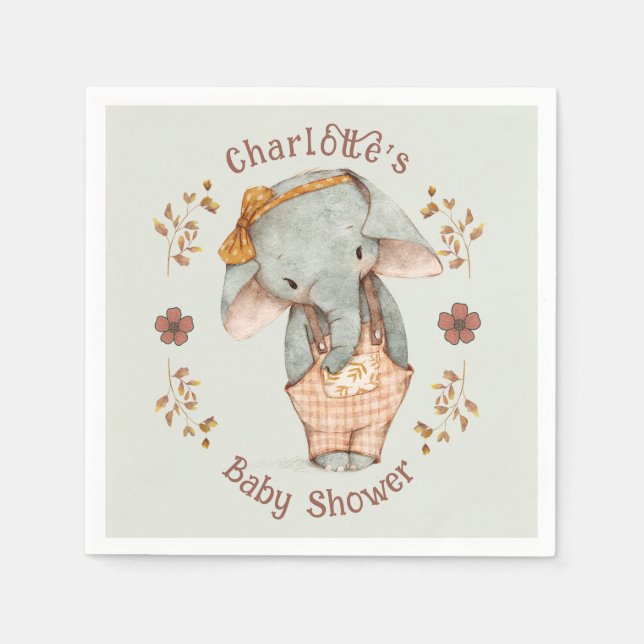 Little Girl Elephant Baby Shower Napkin (Front)