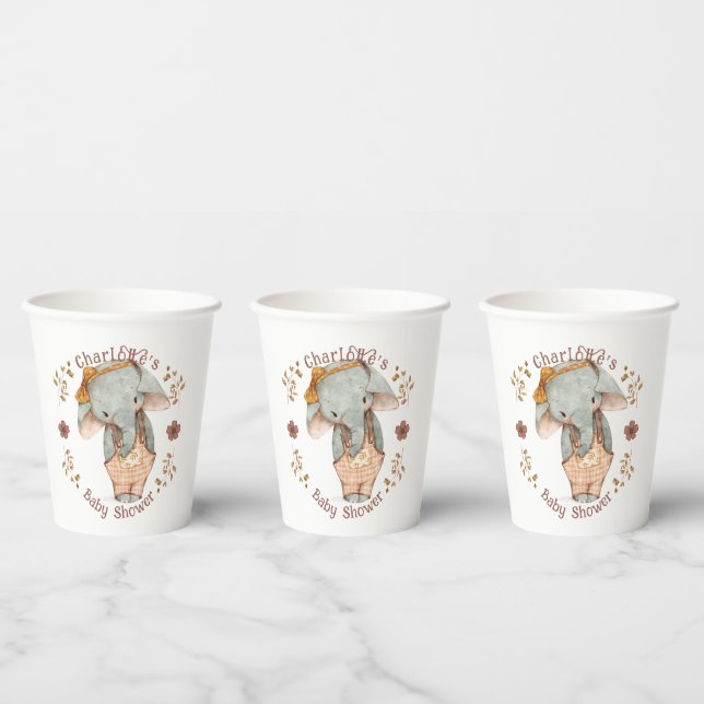 Little Girl Elephant Baby Shower Paper Cups (Multi)
