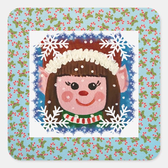 Little Girl Elf Square Sticker (Front)