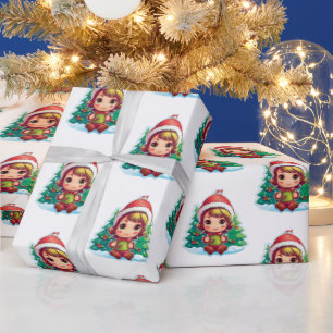 Little Girl Elf Xmas Magic Wrapping Paper