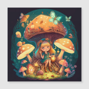 Little girl elve among mushrooms