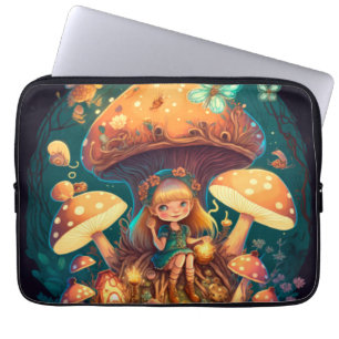 Little girl elve among mushrooms laptop sleeve