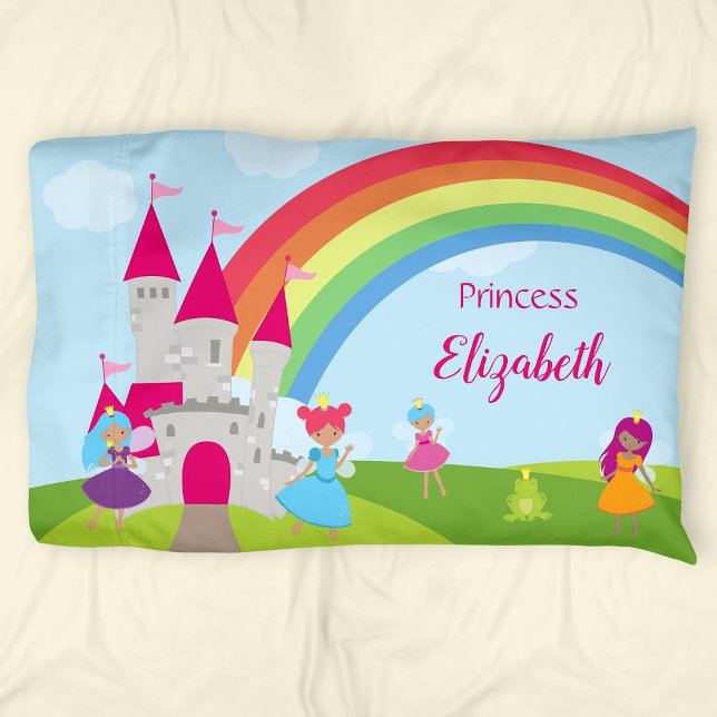 Little Girl Fairy Princess with Rainbow and Castle Pillowcase (Creator Uploaded)