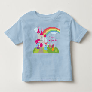 Little Girl Fairy Princess with Rainbow and Castle Toddler T-Shirt