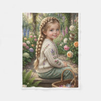 Little Girl Flower Basket Forest Spring Nature Fle