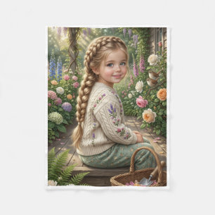 Little Girl Flower Basket Forest Spring Nature Fle Fleece Blanket