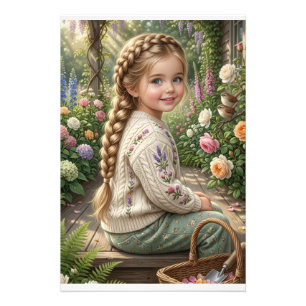 Little Girl Flower Basket Forest Spring Nature Fle Photo Print