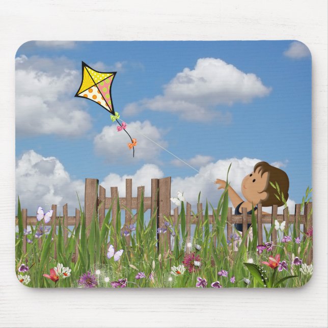 Little Girl Flying A Kite Mouse Pad (Front)