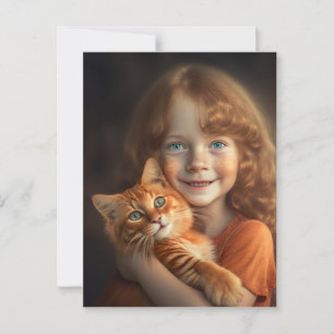 LITTLE GIRL & GINGER CAT POSTCARD 
