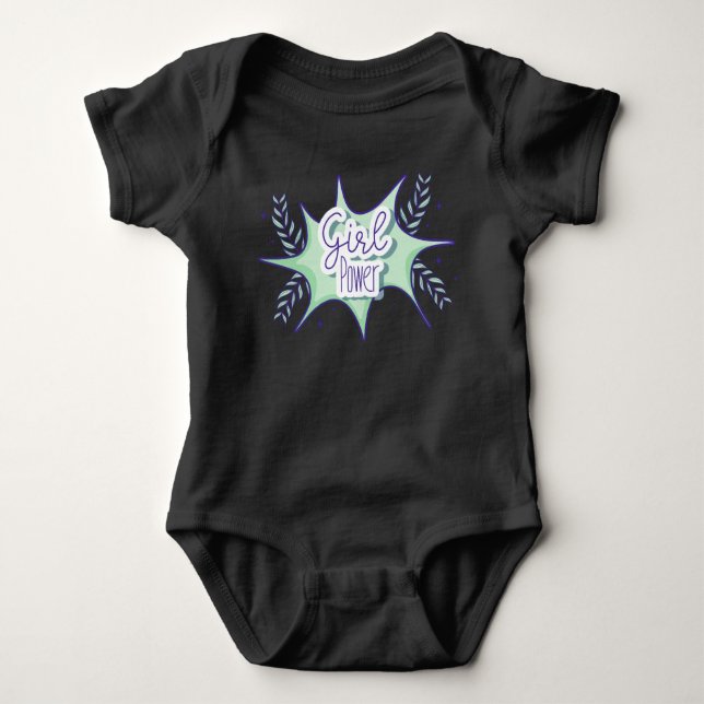 Little girl, girl power baby black bodysuit (Front)