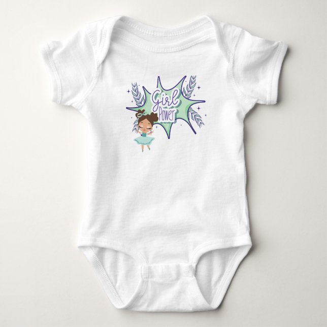 Little girl, girl power baby white bodysuit t-shir (Front)