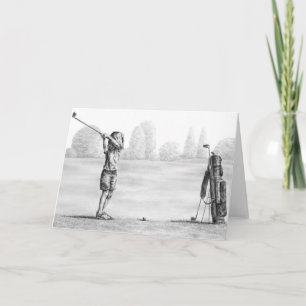 Little Girl Golfer Drawing by Kelli Swan Card