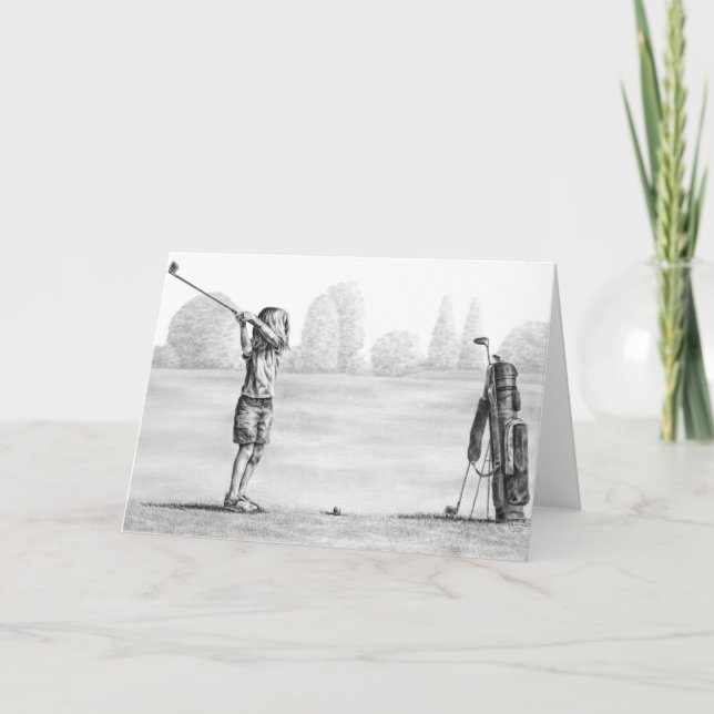 Little Girl Golfer Drawing by Kelli Swan Card (Front)