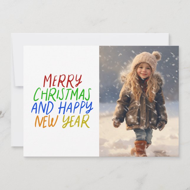 Little girl happy snow christmas holiday card (Front)