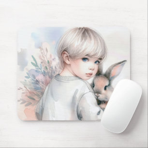 Little Girl Holding a Bunny Mouse Pad