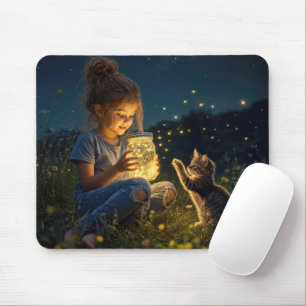 Little Girl Holding a Jar of Fireflies Mouse Pad