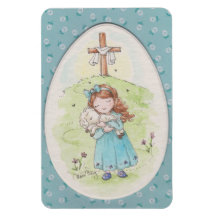Little Girl Holding a Lamb Easter Morning