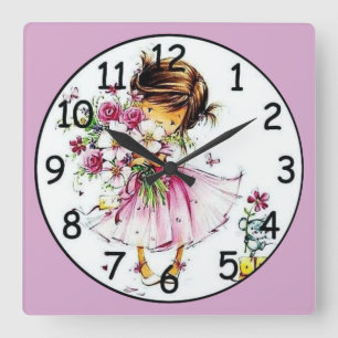 Little Girl Holding Flowers Fine Art Square Wall Clock