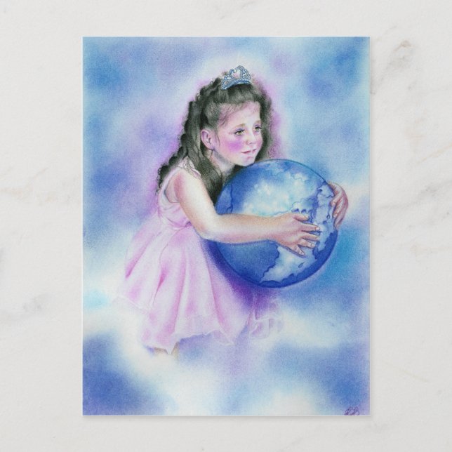 Little Girl Holding  Globe Earth Postcard (Front)
