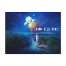 Little Girl Holding Planet Balloons