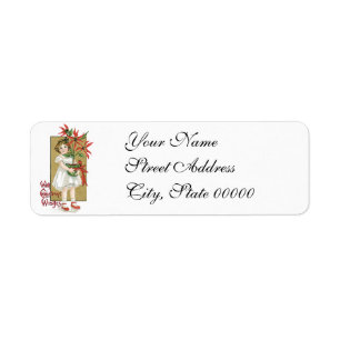 Little Girl Holding Poinsettia Vintage Christmas Return Address Label