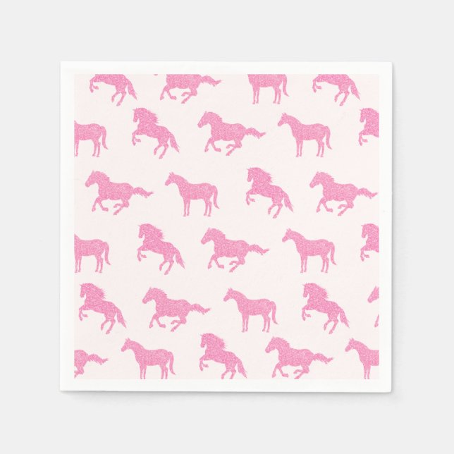 Little Girl Horse Lover Pink Glitter Birthday Napkin (Front)