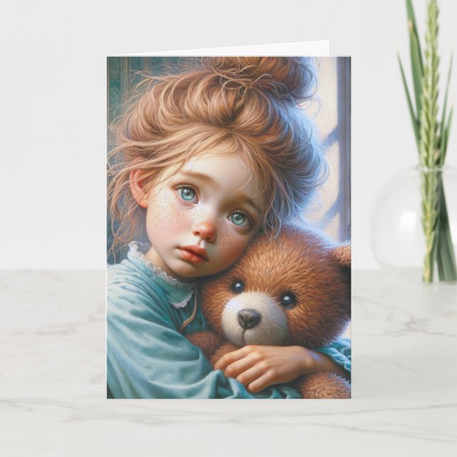Little Girl Hugging A Teddy Bear Card (Front)