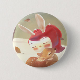 Little Girl Hugging Deer 6 Cm Round Badge