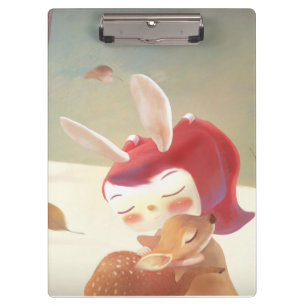 Little Girl Hugging Deer Clipboard