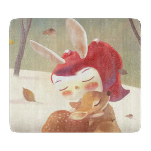 Little Girl Hugging Deer Cutting Board
