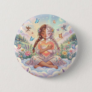 Little Girl Hugging Peaceful Heart 6 Cm Round Badge