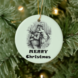 Little girl Hugging Santa Claus Christmas Art Ceramic Ornament