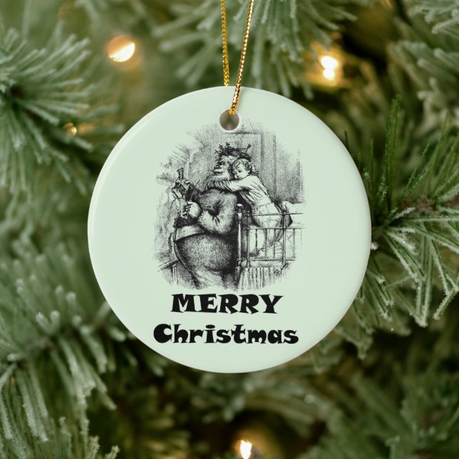 Little girl Hugging Santa Claus Christmas Art Ceramic Ornament (Tree)