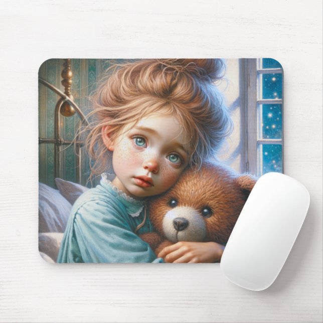 Little Girl Hugging Teddy Bear Mouse Pad (With Mouse)