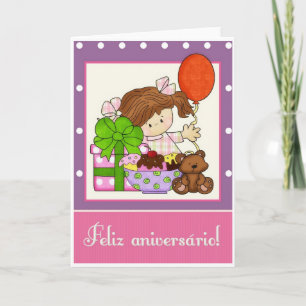 Little Girl Ice Cream Portuguese Birthday Card 1