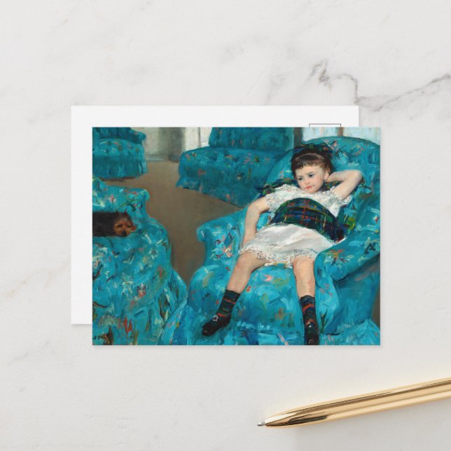 Little Girl in a Blue Armchair by Mary Cassatt Holiday Postcard (Front/Back In Situ)