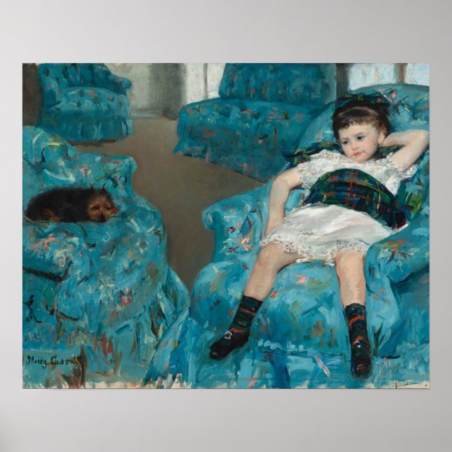 Little Girl in a Blue Armchair (by Mary Cassatt) Poster (Front)