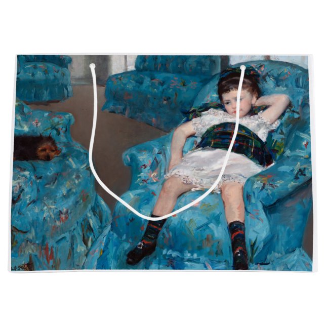Little Girl in a Blue Armchair, Cassatt Large Gift Bag (Front)