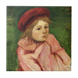 Little Girl in a Red Beret Ceramic Tile