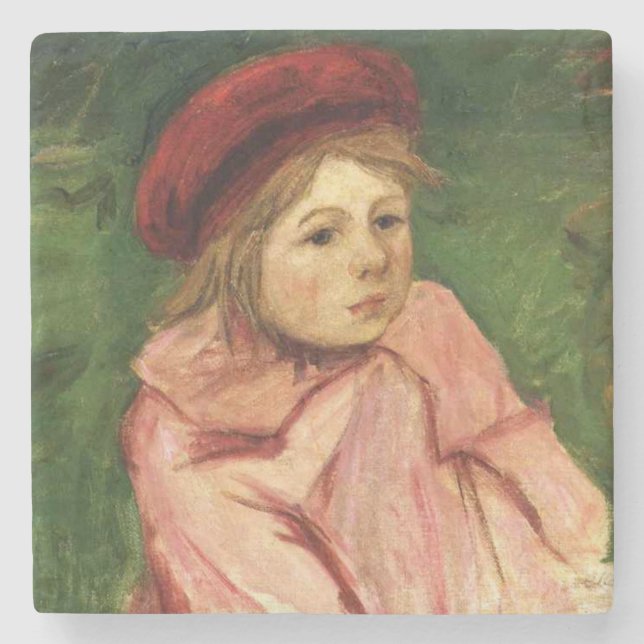 Little Girl in a Red Beret Stone Coaster (Front)