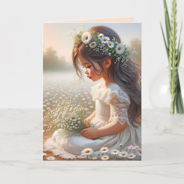 Little Girl In Daisy Field Card (Front)