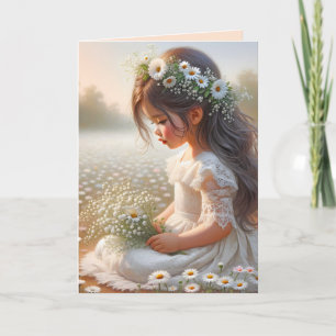 Little Girl In Daisy Field Card