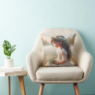 Little Girl In Daisy Field Cushion