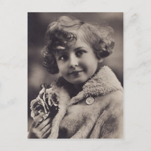Little Girl in Fur Coat Portrait Vintage Postcard