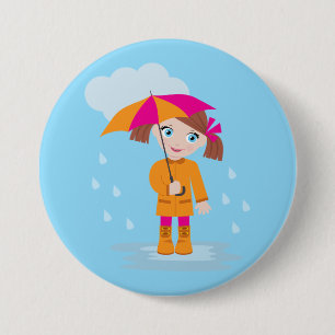 Little Girl in Orange Raincoat with Pink Umbrella 7.5 Cm Round Badge
